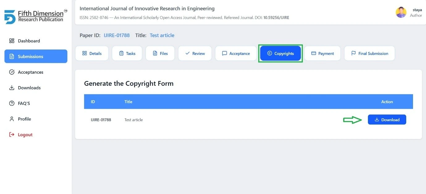 EMS Copyright Tab
